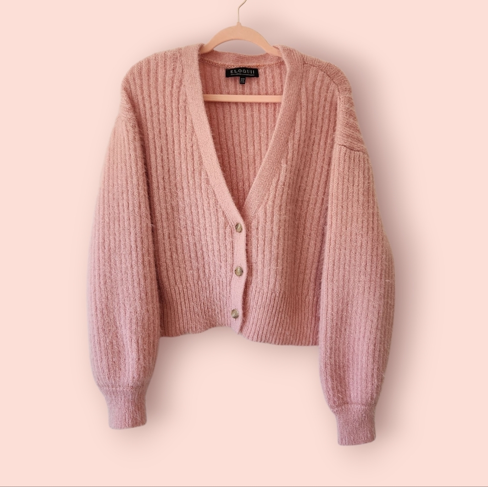 Eloquii Pink Cardigan Tank Top Set Fuzzy - Picture 3 of 12